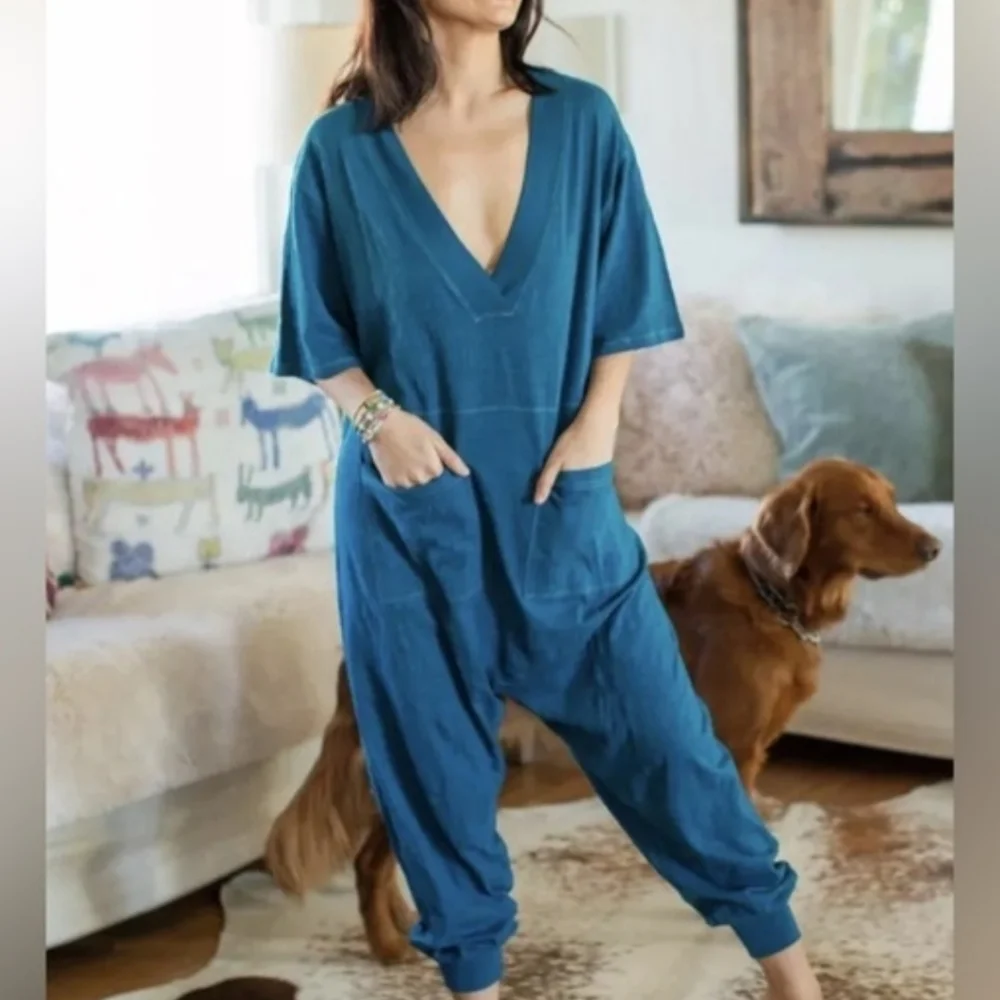 NATURAL LIFE Charlie Blue Oversized Vneck Short Sleeve Loungewear Pj's Jumper M - Picture 1 of 10